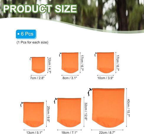 PATIKIL Stuff Sack 3x5/3x7/4x7/5x10/7x13/9x16, 6 Pcs Waterproof Outdoor Storage Sack Portable Drawstring Dust Flap Bag Sleeping Bag for Camping Hiking Backpacking, Orange in Saudi Arabia