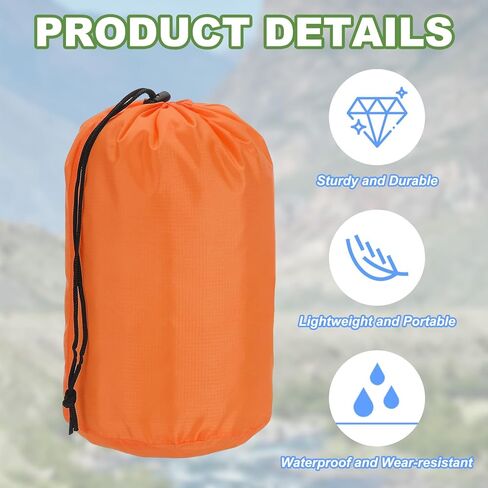 PATIKIL Stuff Sack 3x5/3x7/4x7/5x10/7x13/9x16, 6 Pcs Waterproof Outdoor Storage Sack Portable Drawstring Dust Flap Bag Sleeping Bag for Camping Hiking Backpacking, Orange in Saudi Arabia