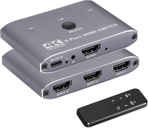 محول HDMI 4K@60 هرتز، 3 منافذ HDMI Switch 3 في 1 مع جهاز تحكم عن بعد بالأشعة تحت الحمراء، يدعم 4K، 3D، 1080P، HDMI 2.0، HDCP 2.2، Ultra HD للتلفزيون عالي الدقة، PS4/5، وحدات التحكم بالألعاب وما إلى ذلك in Kuwait