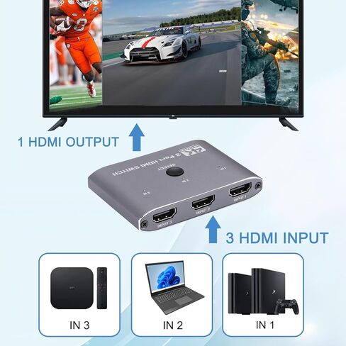 محول HDMI 4K@60 هرتز، 3 منافذ HDMI Switch 3 في 1 مع جهاز تحكم عن بعد بالأشعة تحت الحمراء، يدعم 4K، 3D، 1080P، HDMI 2.0، HDCP 2.2، Ultra HD للتلفزيون عالي الدقة، PS4/5، وحدات التحكم بالألعاب وما إلى ذلك in Kuwait