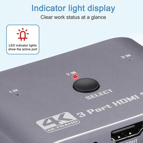 محول HDMI 4K@60 هرتز، 3 منافذ HDMI Switch 3 في 1 مع جهاز تحكم عن بعد بالأشعة تحت الحمراء، يدعم 4K، 3D، 1080P، HDMI 2.0، HDCP 2.2، Ultra HD للتلفزيون عالي الدقة، PS4/5، وحدات التحكم بالألعاب وما إلى ذلك in Kuwait