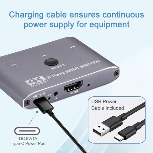 محول HDMI 4K@60 هرتز، 3 منافذ HDMI Switch 3 في 1 مع جهاز تحكم عن بعد بالأشعة تحت الحمراء، يدعم 4K، 3D، 1080P، HDMI 2.0، HDCP 2.2، Ultra HD للتلفزيون عالي الدقة، PS4/5، وحدات التحكم بالألعاب وما إلى ذلك in Kuwait