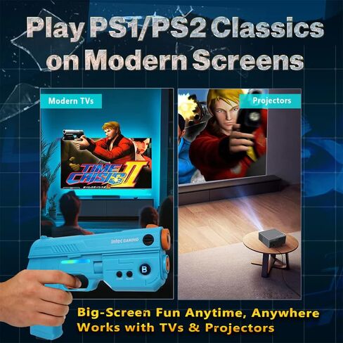 Retro Video Game Consoles for Intec-Gaming LightGun for PlayStation 2, Light Gun for PSX/PS2 Classic Shooting Games Play on HDTV, LightGun Zapper Controller Compatible with Retro Consoles for Modern HDTVs with Sensor Bar, Plug & Play with HD Cable, Blue in Saudi Arabia