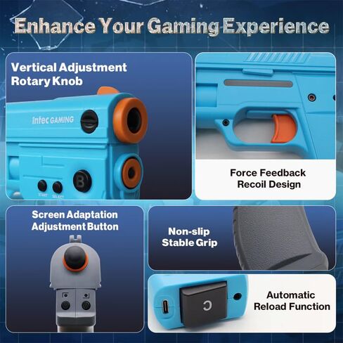Retro Video Game Consoles for Intec-Gaming LightGun for PlayStation 2, Light Gun for PSX/PS2 Classic Shooting Games Play on HDTV, LightGun Zapper Controller Compatible with Retro Consoles for Modern HDTVs with Sensor Bar, Plug & Play with HD Cable, Blue in Saudi Arabia