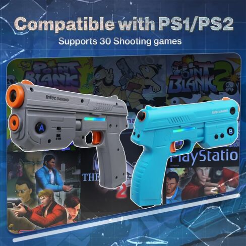 Retro Video Game Consoles for Intec-Gaming LightGun for PlayStation 2, Light Gun for PSX/PS2 Classic Shooting Games Play on HDTV, LightGun Zapper Controller Compatible with Retro Consoles for Modern HDTVs with Sensor Bar, Plug & Play with HD Cable, Blue in Saudi Arabia