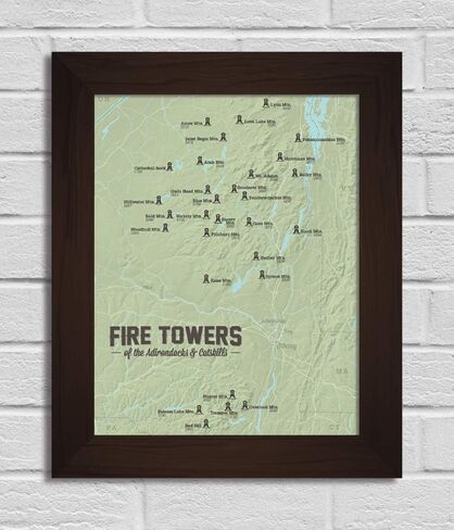 Best Maps Ever Adirondack Fire Tower Challenge Checklist 11x14 Print (Sage) in Saudi Arabia
