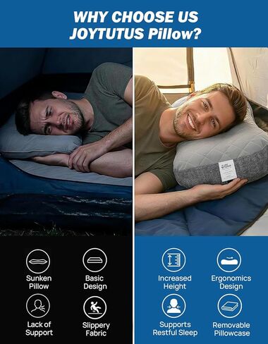 JOYTUTUS Inflatable Camping Pillow with Washable Removable Pillow Cover, Portable Ultralight Air Pillow for Travel,Backpacking,Hiking, Ergonomic Design Full Neck&Lumbar Support in Saudi Arabia
