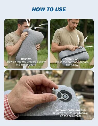 JOYTUTUS Inflatable Camping Pillow with Washable Removable Pillow Cover, Portable Ultralight Air Pillow for Travel,Backpacking,Hiking, Ergonomic Design Full Neck&Lumbar Support in Saudi Arabia
