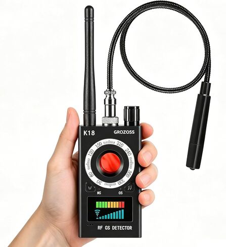 كاشف الكاميرا الخفية ونظام تحديد المواقع العالمي (GPS) - ماسح ضوئي مضاد للتجسس ومكتشف العدسات لتحديد موقع الكاميرات المخفية وأجهزة التتبع والبق اللاسلكي في الفنادق والحمامات والمنزل والمكتب (أسود) in Saudi Arabia