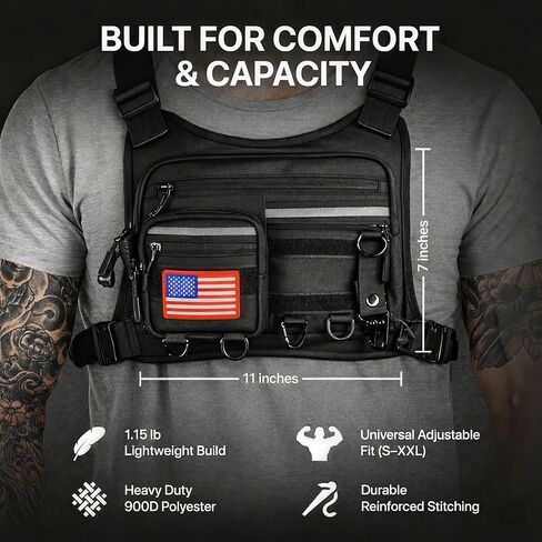 Running Chest Pack for Men & Women with Gun Holster, Tactical Chest Rig & Running Bag, Concealed Carry Chest Bag & Chest Pack, RFID Blocking EDC for Hiking & Outdoor Sports in Saudi Arabia
