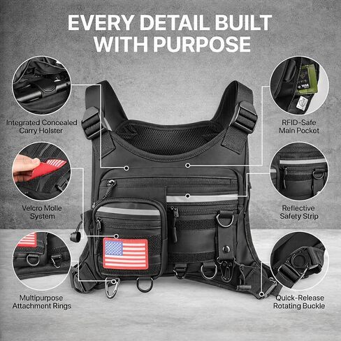 Running Chest Pack for Men & Women with Gun Holster, Tactical Chest Rig & Running Bag, Concealed Carry Chest Bag & Chest Pack, RFID Blocking EDC for Hiking & Outdoor Sports in Saudi Arabia