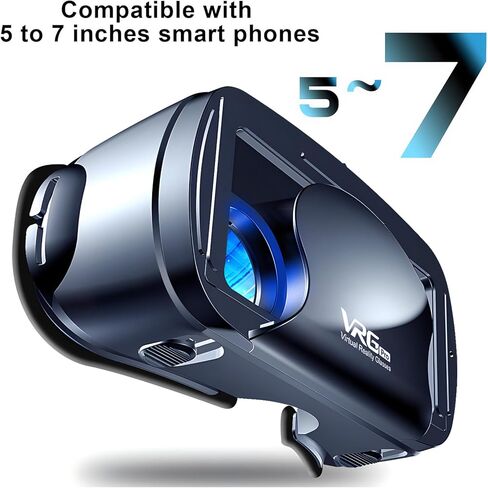 سماعة رأس VR ثلاثية الأبعاد، خوذات نظارات الواقع الافتراضي، متوافقة مع 5.0-7.0 بوصة مع وحدة تحكم، لألعاب الهاتف المحمول والأفلام (أسود) in Kuwait