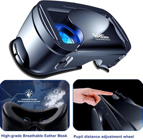 3D VR Headset, Virtual Reality Glasses Headset Helmets, Compatible with 5.0-7.0 inch with Controller, for Mobile Games & Movies(Black) in Saudi Arabia