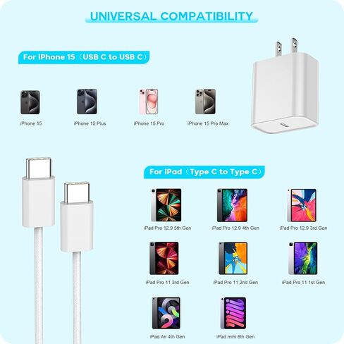 شاحن سريع لهاتف iPhone 17 16 15، 3 عبوات USB C iPad Charge PD شاحن سريع بطول 6 أقدام USBC إلى النوع C i سلك كابل شحن للهاتف iPhone 17 Air/Pro/Pro Max/16 Pro/Plus/15/15 Pro/Pro Max، iPad Pro in Kuwait