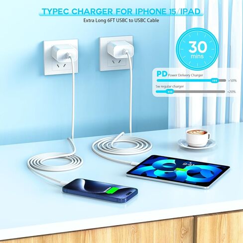 شاحن سريع لهاتف iPhone 17 16 15، 3 عبوات USB C iPad Charge PD شاحن سريع بطول 6 أقدام USBC إلى النوع C i سلك كابل شحن للهاتف iPhone 17 Air/Pro/Pro Max/16 Pro/Plus/15/15 Pro/Pro Max، iPad Pro in Kuwait