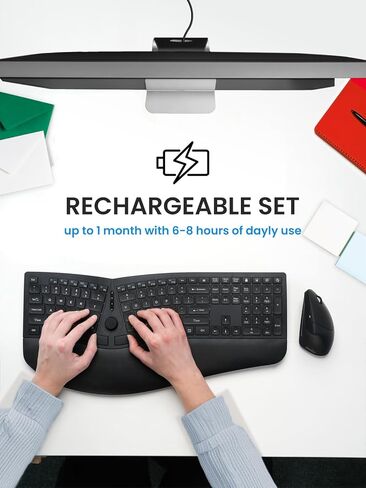 Perixx Periduo-614US, Wireless Quiet Ergonomic Keyboard and Vertical Mouse Combo - Adjustable Palm Rest - Laptop X Type Scissor Keys - Rechargeable Feature - US English in Saudi Arabia