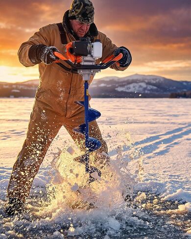 Garvee 52CC 2 Stroke Gas Powered Ice Auger for Ice Fishing, Heavy Duty Ice Burrowing Drilling with 10" Diameter 31.5" Length Ice Fishing Augers and EPA Certificate in Saudi Arabia
