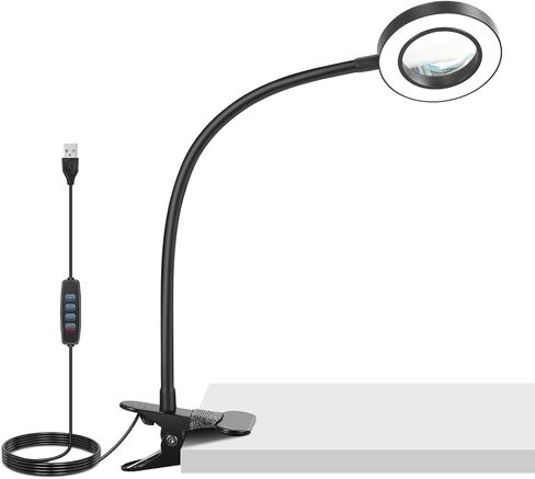 NEEWER Entry Level Version 10X Magnifying Glass with Light/Clamp Stand, 3.7" Bi Color Dimmable Magnifier Lamp Clip on Small LED Ring Light, 3 CRI80+ for Desk Crafting Reading Close up Work, N34 in Saudi Arabia