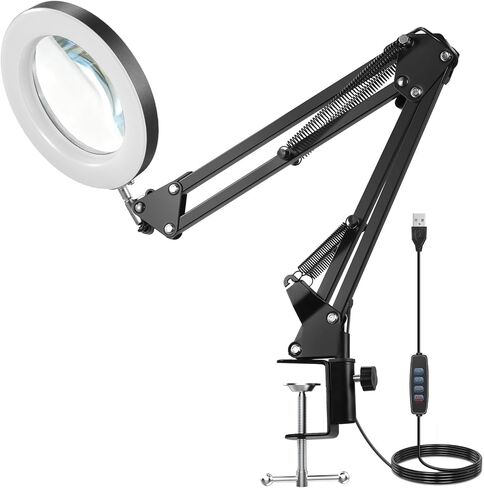 NEEWER Entry Level Version 10X Magnifying Glass with Light & Clamp Stand, 6.3" Bi Color Dimmable Magnifier Lamp LED Ring Light CRI80+ for Desk Crafting Reading Close up Work, N19 in Saudi Arabia
