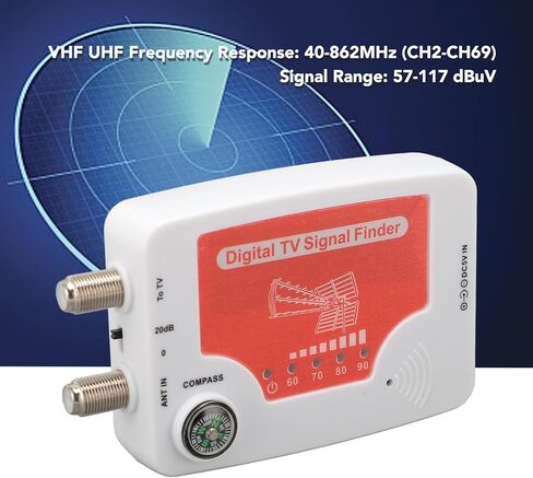 TV Signal Finder, Portable LED Display Signal Strength Meter with Compass, for T2 Antenna Satellite Receiver Tuning 40-862MHz in Saudi Arabia