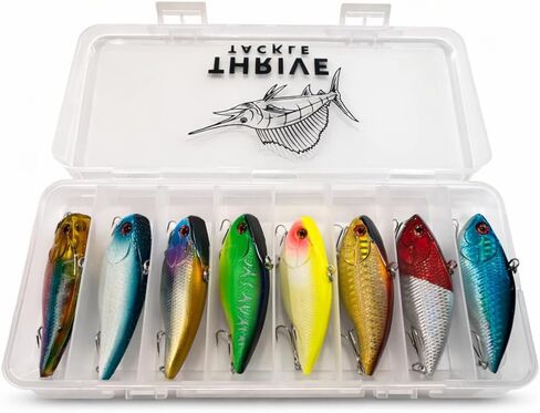 مجموعة طُعم صيد السمك Crankbait Vib مكونة من 8 قطع مع صندوق معالجة - طُعم خشخيشة VIB لصيد الأسماك في المياه العذبة والمياه المالحة - طعوم صلبة تهتز مع خطافات ثلاثية | تزدهر معالجة in Saudi Arabia