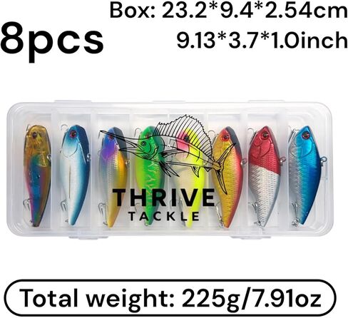 مجموعة طُعم صيد السمك Crankbait Vib مكونة من 8 قطع مع صندوق معالجة - طُعم خشخيشة VIB لصيد الأسماك في المياه العذبة والمياه المالحة - طعوم صلبة تهتز مع خطافات ثلاثية | تزدهر معالجة in Saudi Arabia
