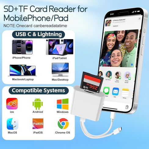 قارئ بطاقة SD لجهاز iPhone USB C، محول بطاقة iPhone Sd قارئ بطاقة Sd USB C واجهة مزدوجة، قارئ بطاقة USB للكمبيوتر/MacBook/Android/Usbc Laptop Sd/Tf/Sim محول للكاميرا الرقمية إلى الهاتف in Kuwait