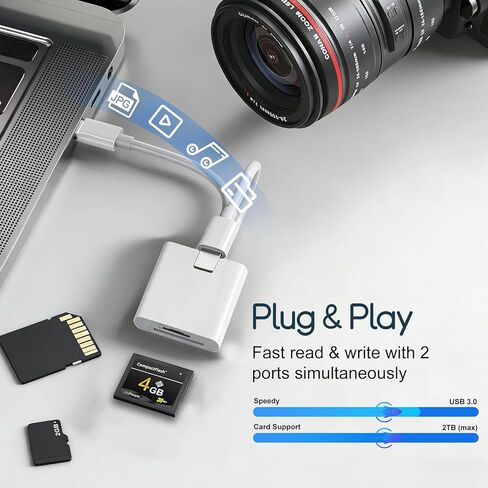 قارئ بطاقة SD لجهاز iPhone USB C، محول بطاقة iPhone Sd قارئ بطاقة Sd USB C واجهة مزدوجة، قارئ بطاقة USB للكمبيوتر/MacBook/Android/Usbc Laptop Sd/Tf/Sim محول للكاميرا الرقمية إلى الهاتف in Kuwait