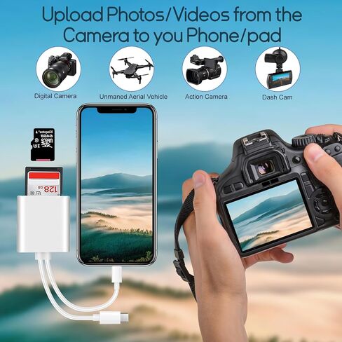 قارئ بطاقة SD لجهاز iPhone USB C، محول بطاقة iPhone Sd قارئ بطاقة Sd USB C واجهة مزدوجة، قارئ بطاقة USB للكمبيوتر/MacBook/Android/Usbc Laptop Sd/Tf/Sim محول للكاميرا الرقمية إلى الهاتف in Kuwait