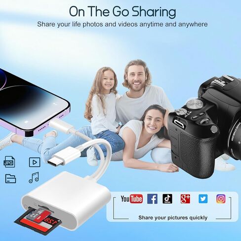 قارئ بطاقة SD لجهاز iPhone USB C، محول بطاقة iPhone Sd قارئ بطاقة Sd USB C واجهة مزدوجة، قارئ بطاقة USB للكمبيوتر/MacBook/Android/Usbc Laptop Sd/Tf/Sim محول للكاميرا الرقمية إلى الهاتف in Kuwait