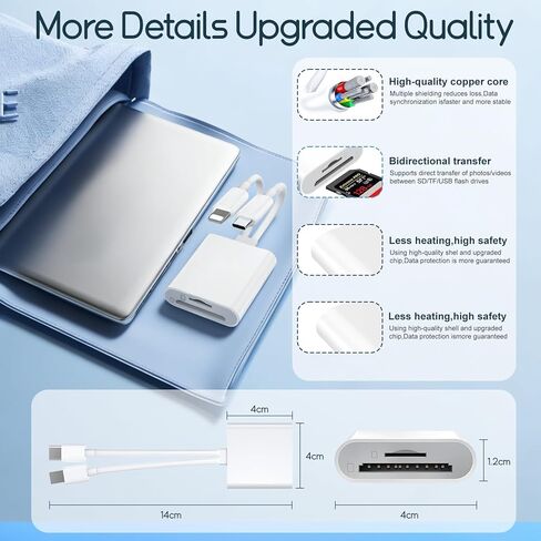 قارئ بطاقة SD لجهاز iPhone USB C، محول بطاقة iPhone Sd قارئ بطاقة Sd USB C واجهة مزدوجة، قارئ بطاقة USB للكمبيوتر/MacBook/Android/Usbc Laptop Sd/Tf/Sim محول للكاميرا الرقمية إلى الهاتف in Kuwait