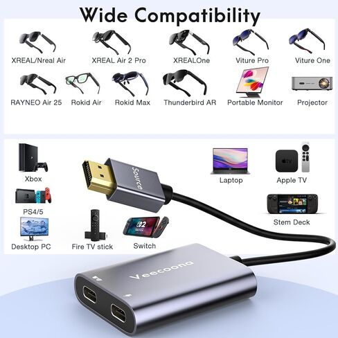 HDMI to USB C Adapter 4K 60Hz Portable Monitor, Unidirectional HDMI Male (Source) to USB C Female (Display) Adapter for AR Glasses XREAL One、Air 2 Pro/VITURE Pro/RayNeo Air 2s/Rokid,Switch,PS4/5,Xbox in Saudi Arabia