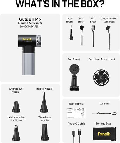 Fanttik Gust B11 Mix 110000RPM Compressed Air Duster, 2-in-1 Electric Air Duster & Portable Fan, 100 Stepless Gears, One-Tap Booster, Rechargeable Dust Blower for PC, Electronics, Outdoor Cooling in Saudi Arabia