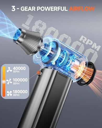 منفضة هواء كهربائية WeGuard W22، منفضة هواء مضغوطة 180000 دورة في الدقيقة مع ضوء LED، يمكن أن بديل الهواء المضغوط بـ 3 سرعات، منفاخ غبار للكمبيوتر، لوحة المفاتيح، السيارة، الأوراق، في الهواء الطلق in Saudi Arabia