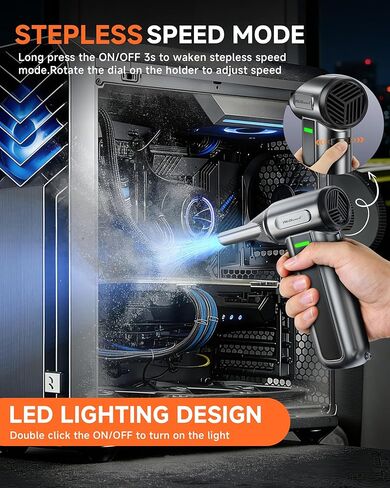 منفضة هواء كهربائية WeGuard W22، منفضة هواء مضغوطة 180000 دورة في الدقيقة مع ضوء LED، يمكن أن بديل الهواء المضغوط بـ 3 سرعات، منفاخ غبار للكمبيوتر، لوحة المفاتيح، السيارة، الأوراق، في الهواء الطلق in Saudi Arabia