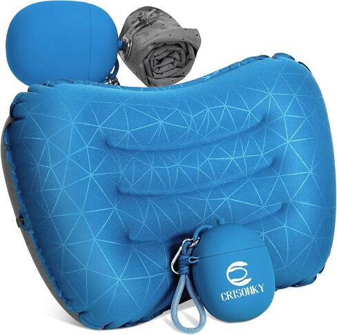 Crisonky Camping Inflatable Pillow with 2-in-1 Silicone Air Pump Storage Bag – Ultralight Travel Pillow for Airplane, Lumbar Support, Dual Valve Easy Inflate, Compressible Ergonomic (Grey) in Saudi Arabia
