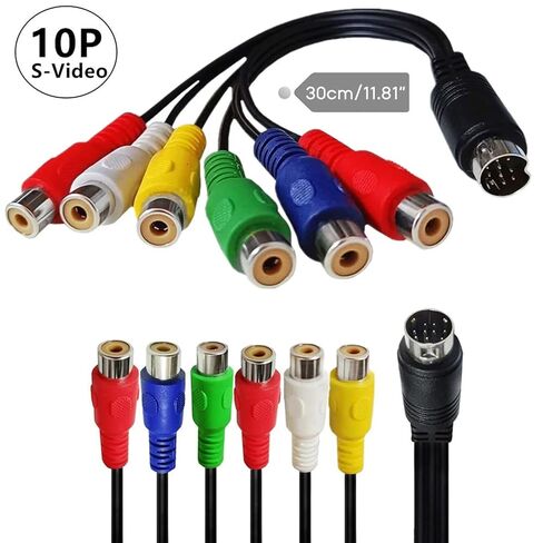 10 دبوس وفيديو DIN كابل S-Video 10Pin إلى 6RCA أنثى RGB مكون مركب محول 30 سنتيمتر محول محول in Saudi Arabia