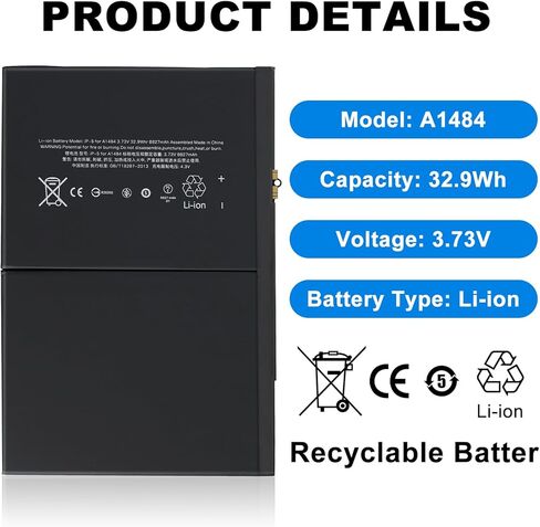 بطارية بديلة A1484 لجهاز iPad Air 1 iPad 5th 6th 7th 8th 9th Generation Battery (الموديل: A1474 A1475 A1476 A1822 A1823 A1893 A1954 A2197 A2198 A2200 A2270 A2428 A2429 A2430) لا توجد أدوات إصلاح in Kuwait