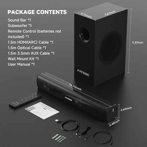 Home Theater Sound Bar Subwoofer, Sound Bar Bluetooth Surround Speakers, TV Speakers Sound Bars Bluetooth Hdmi(ARC) Optical Coaxial AUX USB 2.1ch Home Audio Sound System TV PC Wall MountS, Black in Saudi Arabia