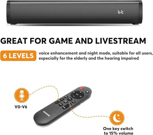2.1ch Small Sound Bars for TV with 6 Levels Voice Enhancement, Built-in Subwoofer, 16 Inches Bluetooth 5.3 Soundbar Speakers with Optical/AUX/USB Connection, S100 in Saudi Arabia