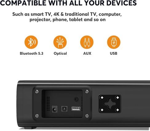 2.1ch Small Sound Bars for TV with 6 Levels Voice Enhancement, Built-in Subwoofer, 16 Inches Bluetooth 5.3 Soundbar Speakers with Optical/AUX/USB Connection, S100 in Saudi Arabia