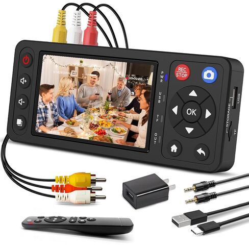 VHS to Digital Converter with 4" HD Screen, VCR to Digital Converter, Convert to MP4 Compatible with VHS, VCR, DVR, DVD, Hi8, Mini DV, Camcorders(Tapes/DVD Player Not Included) in Saudi Arabia