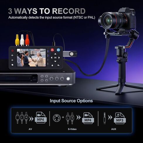 VHS to Digital Converter with 4" HD Screen, VCR to Digital Converter, Convert to MP4 Compatible with VHS, VCR, DVR, DVD, Hi8, Mini DV, Camcorders(Tapes/DVD Player Not Included) in Saudi Arabia