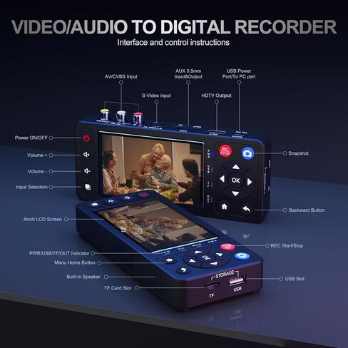 VHS to Digital Converter with 4" HD Screen, VCR to Digital Converter, Convert to MP4 Compatible with VHS, VCR, DVR, DVD, Hi8, Mini DV, Camcorders(Tapes/DVD Player Not Included) in Saudi Arabia