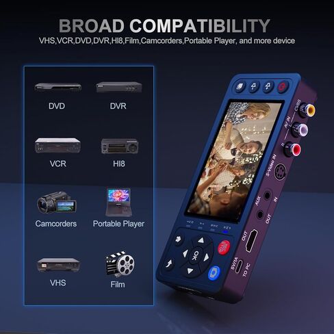 VHS to Digital Converter with 4" HD Screen, VCR to Digital Converter, Convert to MP4 Compatible with VHS, VCR, DVR, DVD, Hi8, Mini DV, Camcorders(Tapes/DVD Player Not Included) in Saudi Arabia