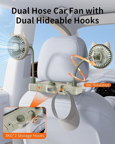 Cute Dual Head Gooseneck Car Cooling Fans for Back Seat for Kids, 5v/12v/24v Usb Car Headrest Fan for Baby Rear Facing, Car Seat Cooler That Blow Cold Air for Vehicles Sedan Suv Rv Without Ac in Saudi Arabia
