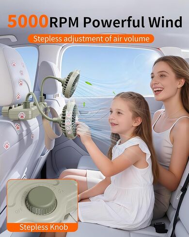 Cute Dual Head Gooseneck Car Cooling Fans for Back Seat for Kids, 5v/12v/24v Usb Car Headrest Fan for Baby Rear Facing, Car Seat Cooler That Blow Cold Air for Vehicles Sedan Suv Rv Without Ac in Saudi Arabia