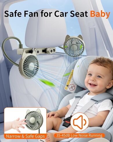 Cute Dual Head Gooseneck Car Cooling Fans for Back Seat for Kids, 5v/12v/24v Usb Car Headrest Fan for Baby Rear Facing, Car Seat Cooler That Blow Cold Air for Vehicles Sedan Suv Rv Without Ac in Saudi Arabia