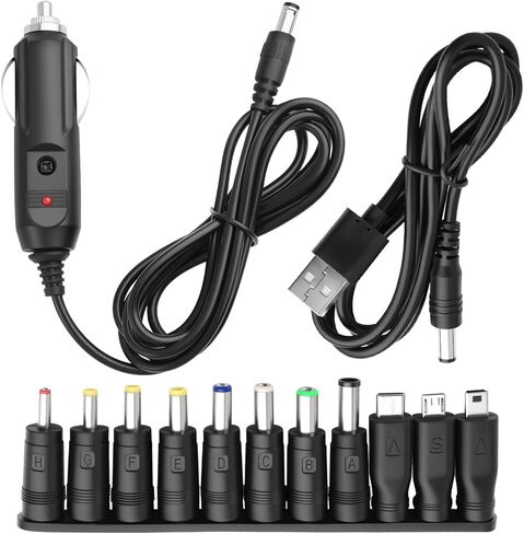 12V Car Charger Kit with DC 5V Power Cable,12V Cigarette Lighter Plug DC 5.5 * 2.1mm Includes USB Cable,11 Connectors,Universal Car Charger Adapter for GPS,DVD Player,Camera in Saudi Arabia