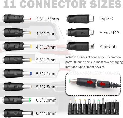 12V Car Charger Kit with DC 5V Power Cable,12V Cigarette Lighter Plug DC 5.5 * 2.1mm Includes USB Cable,11 Connectors,Universal Car Charger Adapter for GPS,DVD Player,Camera in Saudi Arabia